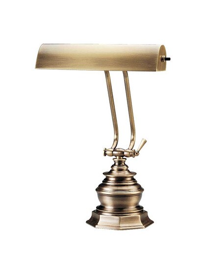 14 inch Piano Desk Lamp with Decorative Base in Antique Brass.